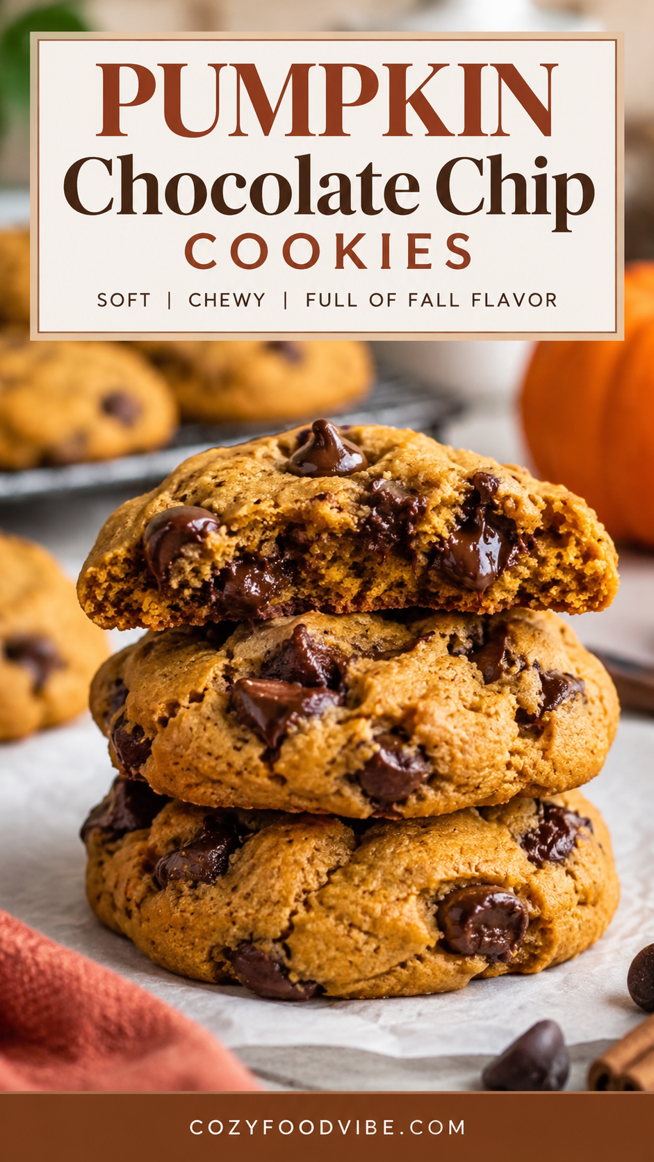 Freshly baked pumpkin chocolate chip cookies